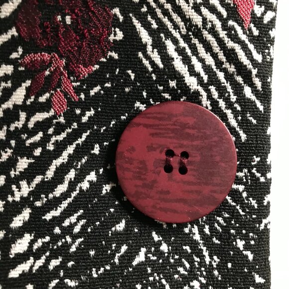 Dolcezza Womens Jacket Small Black White Red Floral Button Pockets Long Sleeve - Picture 7 of 10